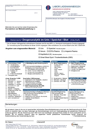 Anforderungsformular Drogenanalytik im Urin / Speichel / Blut